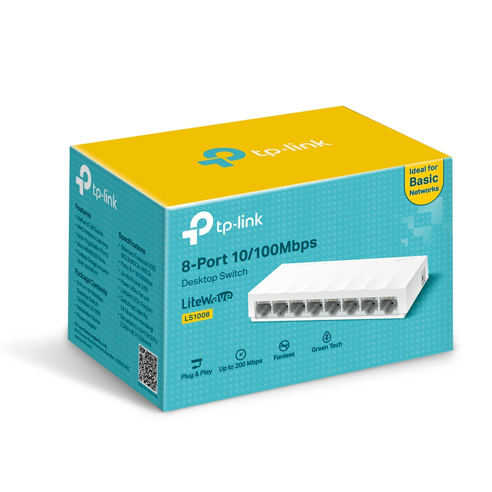 TP-LINK - 8-Port 10/100Mbps Desktop Network Switch - LS1008 - Unmanaged - Desktop - Power supply type External