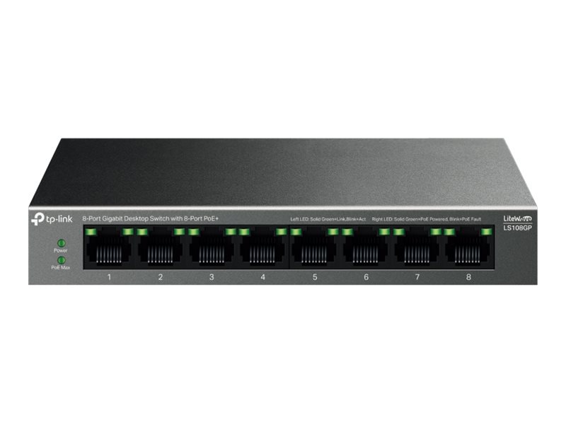 TP-LINK - 8-Port Gigabit Desktop Switch with 8-Port PoE+ - LS108GP - Unmanaged - Desktop
