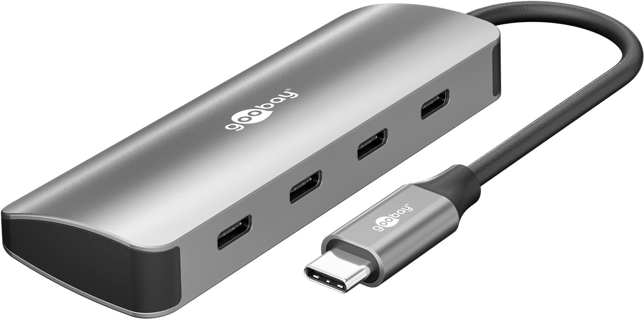 Goobay Slim 4-Port USB-Hub, USB-C auf USB-C, 10 Gbit/s, Grey - 76565