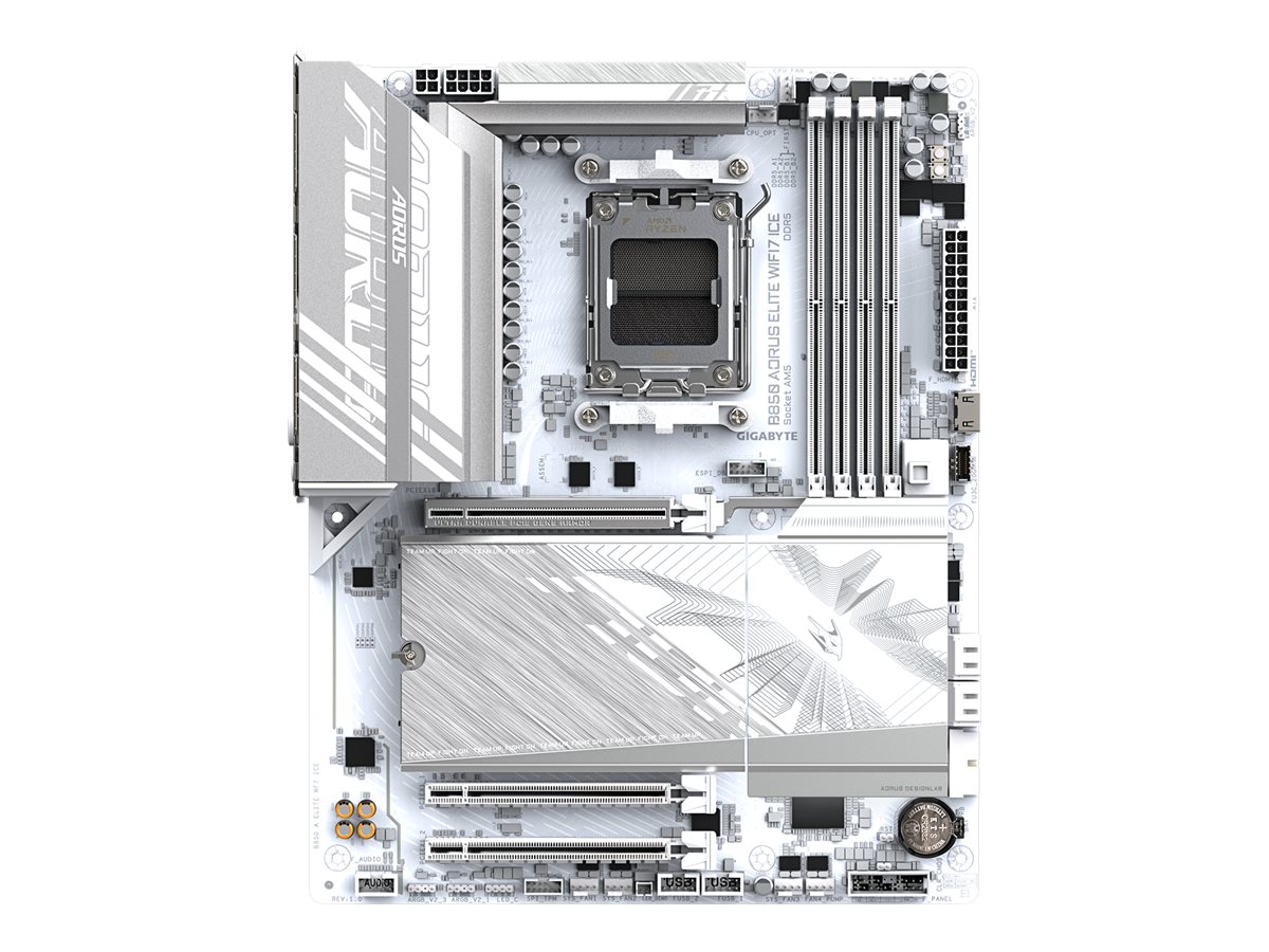 Gigabyte B850 A ELITE WF7 ICE - Processor family AMD - Processor socket AM5 - DDR5 - Supported hard disk drive interfaces SATA, M.2 - Number of SATA connectors 4