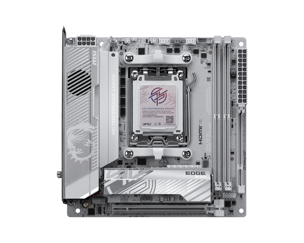 MSI MPG X870I EDGE TI EVO WIFI - Processor family AMD - Processor socket AM5 - DDR5 - Supported hard disk drive interfaces SATA, M.2 - Number of SATA connectors 2