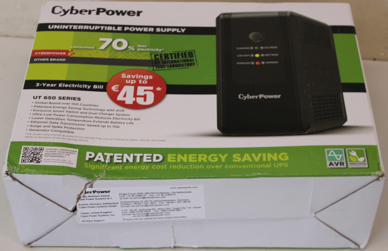 SALE OUT. CyberPower UT650EG Backup UPS Systems - SALE OUT. - CyberPower Backup UPS Systems - UT650EG - 650 VA - 360   W - DAMAGED PACKAGING