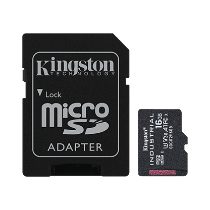 Kingston - UHS-I - 16 GB - microSDHC/SDXC Industrial Card - Flash memory class Class 10, UHS-I, U3, V30, A1 - SD Adapter