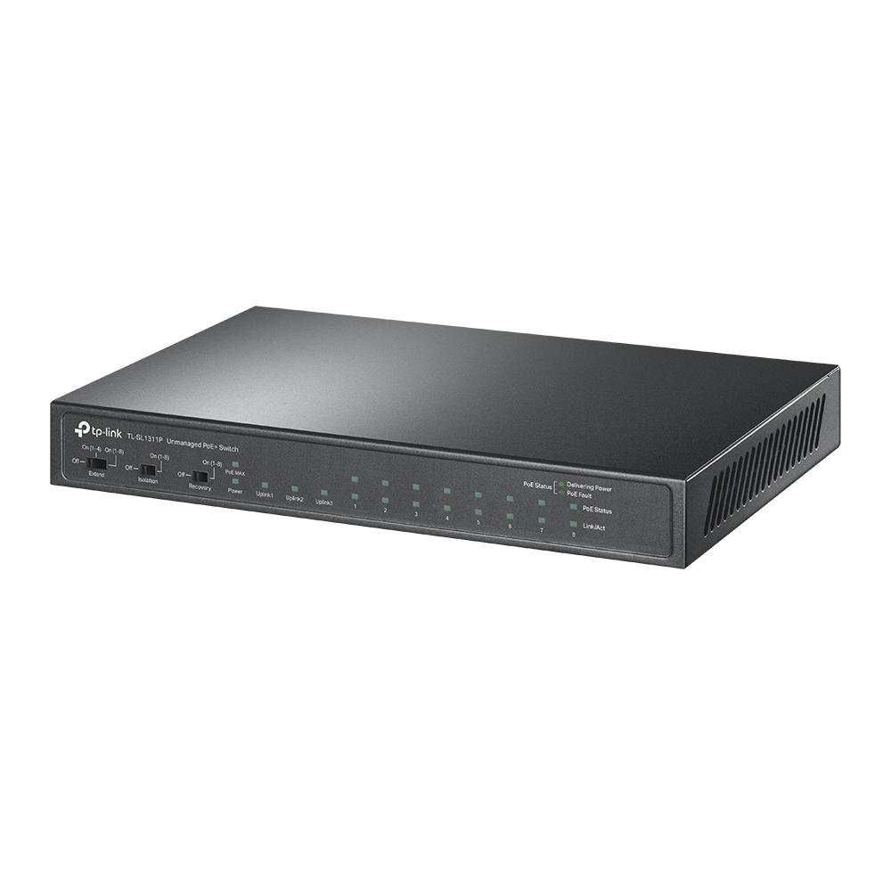 TP-LINK - 8-Port 10/100Mbps+3-Port Gigabit Desktop Switch with 8-Port PoE+ - TL-SL1311P - Unmanaged - Desktop