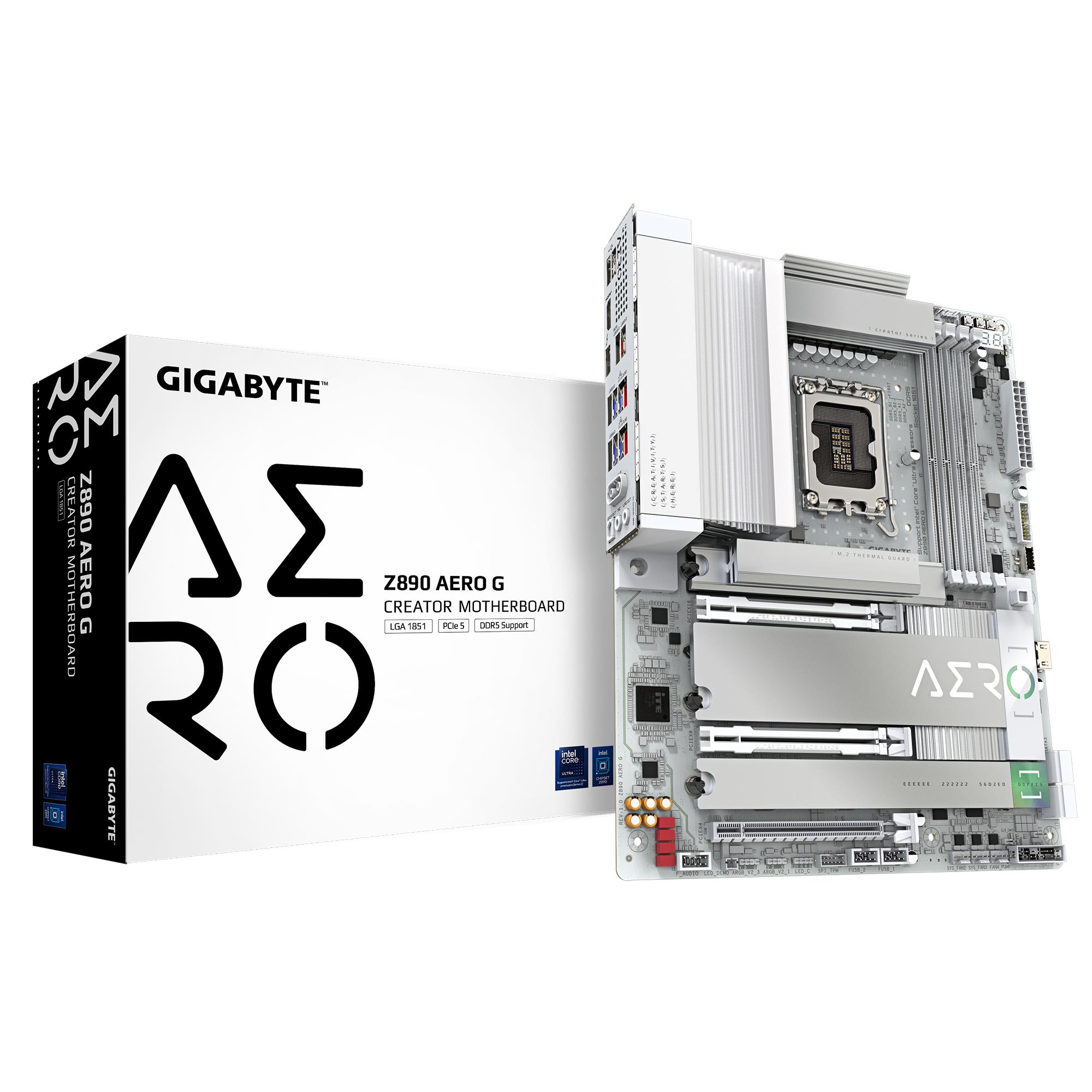 Mainboard|GIGABYTE|Intel Z890|LGA1851|ATX|Memory DDR5|Memory slots 4|1xPCI-Express 4.0 4x	|1xPCI-Express 5.0 8x|1xPCI-Express 5.0 16x|5xM.2|1xHDMI|2xUSB 2.0|4xUSB 3.2|1xUSB-C w/Thunderbolt|1xOptical S/PDIF|2xRJ45|2xAudio port|Z890AEROG