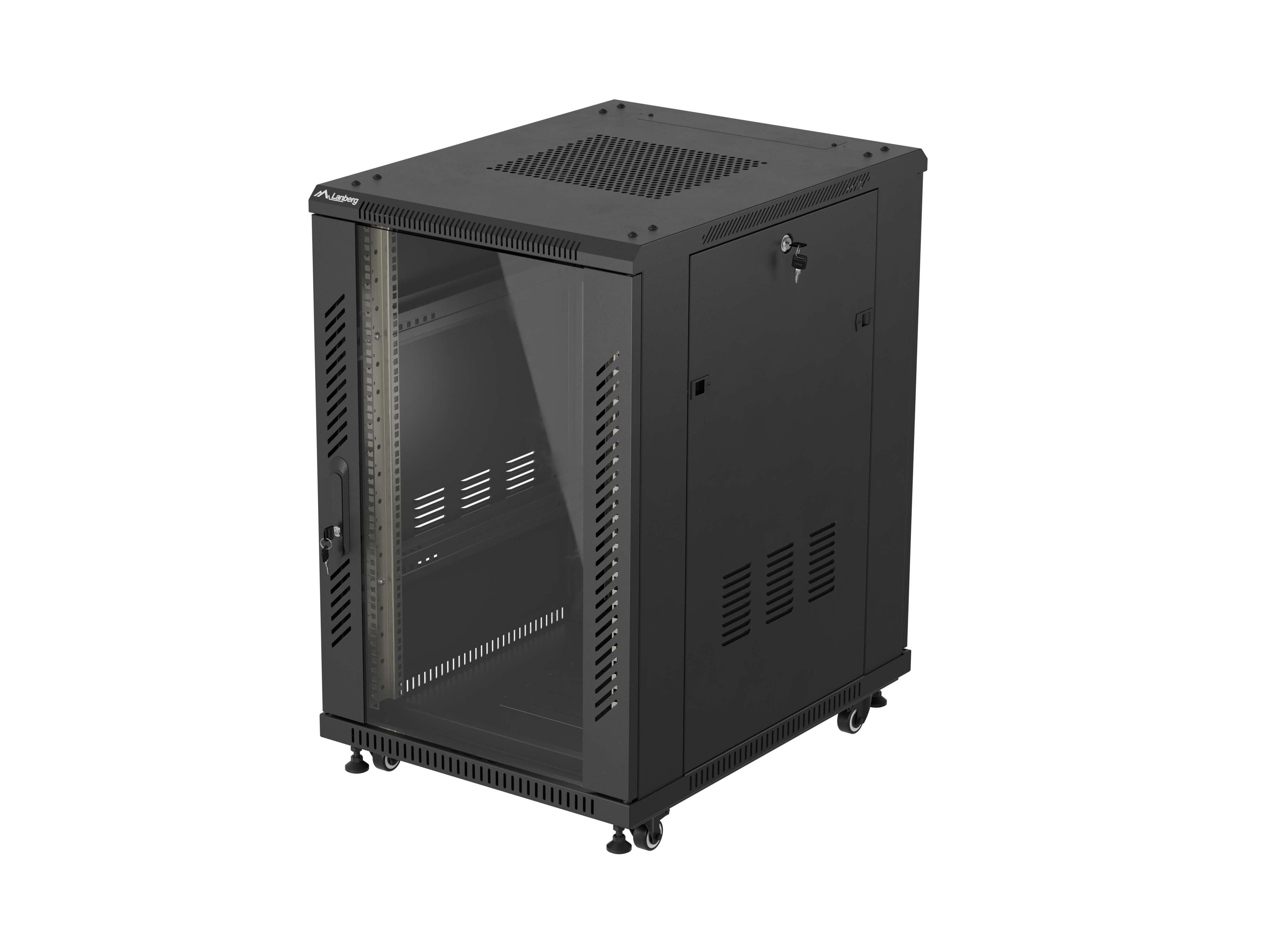Lanberg Rack cabinet 19" free-standing 18U/600x800 (flat pack) with glass door - FF01-6818-12B - IP20 - Black, RAL 9004