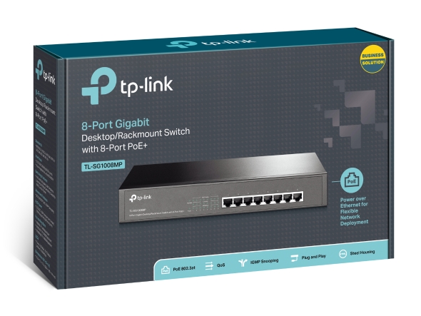 TP-LINK - Switch - TL-SG1008MP - Unmanaged - Desktop/Rackmountable - Gigabit Ethernet (copper) ports quantity 8 - PoE+ ports quantity 8 - Power supply type Single