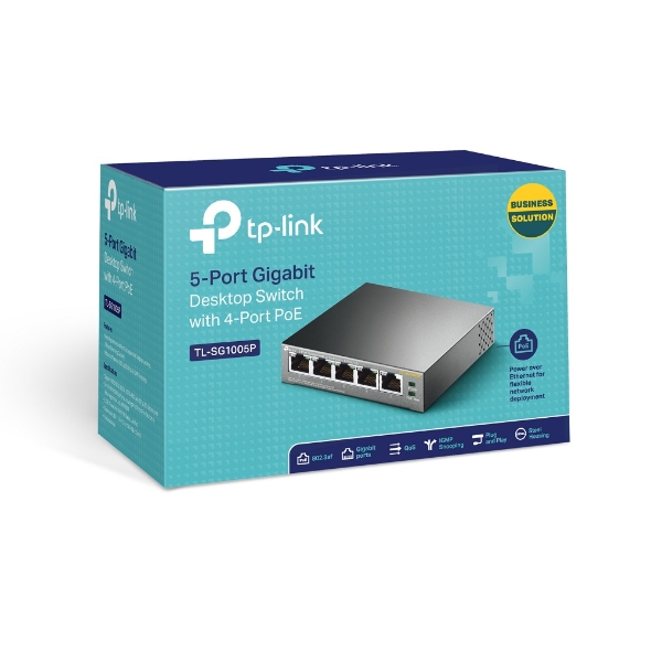 TP-LINK - Switch - TL-SG1005P - Unmanaged - Desktop - Gigabit Ethernet (copper) ports quantity 5 - Power over Ethernet (PoE) ports quantity 4 - Power supply type External