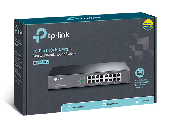 TP-LINK - Switch - TL-SF1016DS - Unmanaged - Desktop/Rackmountable - 10/100 Mbps (RJ-45) ports quantity 16 - Power supply type External