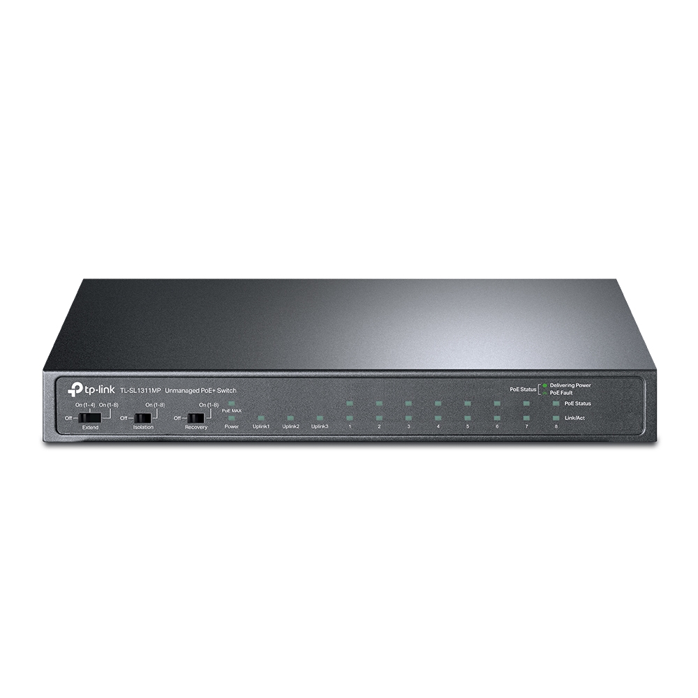 TP-LINK - 8-Port 10/100Mbps + 3-Port Gigabit Desktop Switch with 8-Port PoE+ - LS1008 - Unmanaged - Desktop - Power supply type External