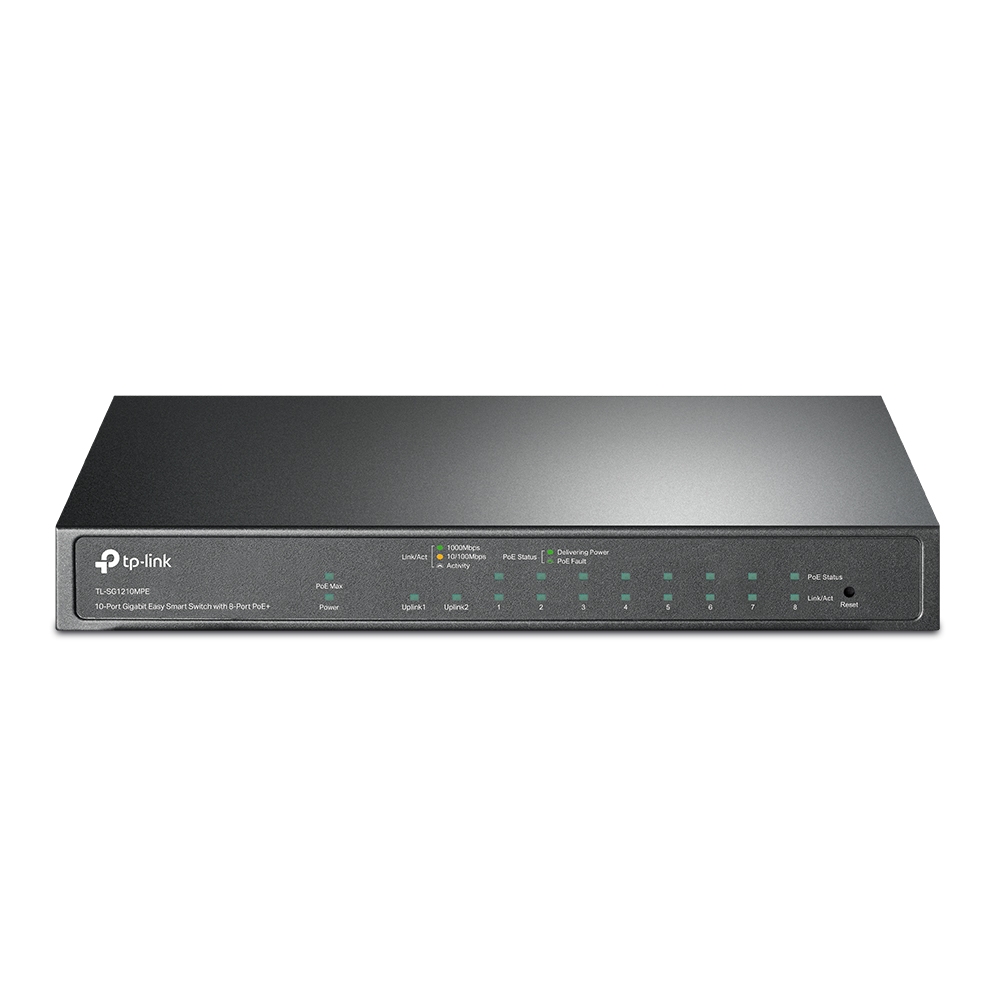 TP-LINK - 10-Port Gigabit Easy Smart Switch with 8-Port PoE+ - TL-SG1210MPE - Web managed - Desktop - Power supply type External