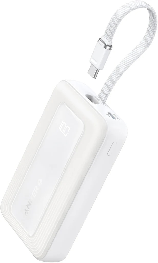 Anker Power Bank, Built-In USB-C Cable, 30W - A1688H21 - 10000 mAh - White