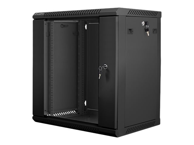 Lanberg - Rack cabinet 19" wall-mount 12U/600x450 (flat pack) with glass door - WF01-6412-10B - Black