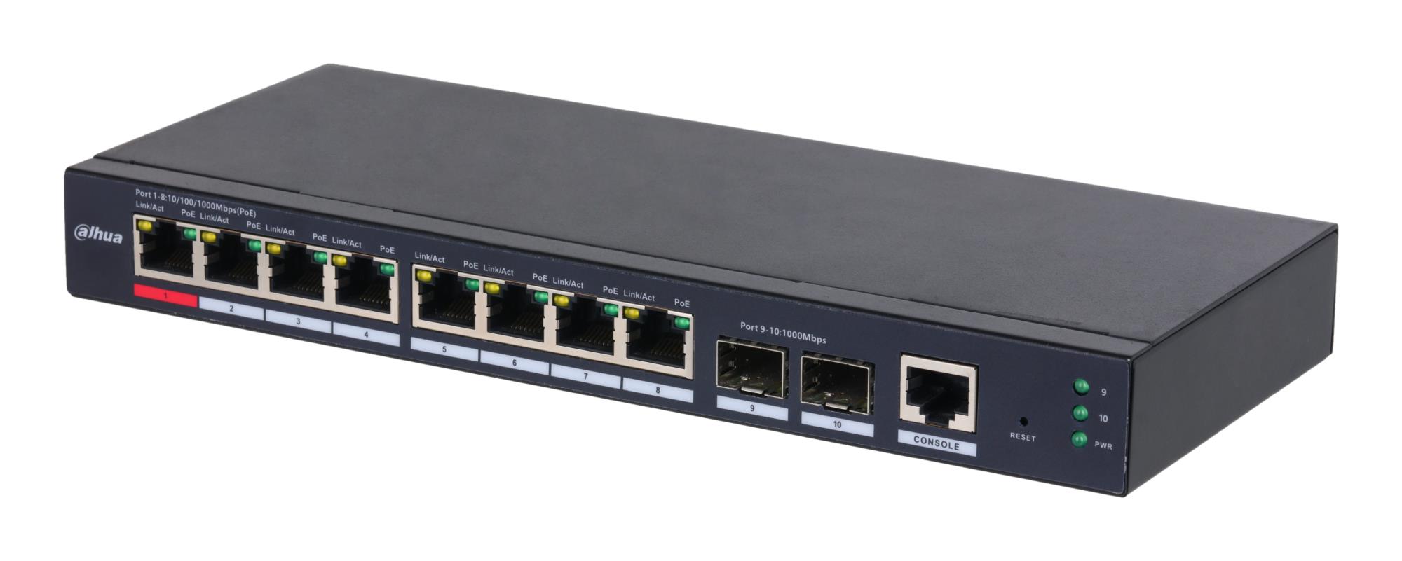 Switch|DAHUA|S4210-8GT-110|Switch type Managed|Switch layer L2|Form factor Desktop/Wall-Mounting|8xRJ-45 ports|RJ-45 Ports Type Gigabit Ethernet (10/100/1000)|2xFiber uplink ports quantity|Power over Ethernet (PoE) Yes|8xPower over Ethernet (PoE) ports qu