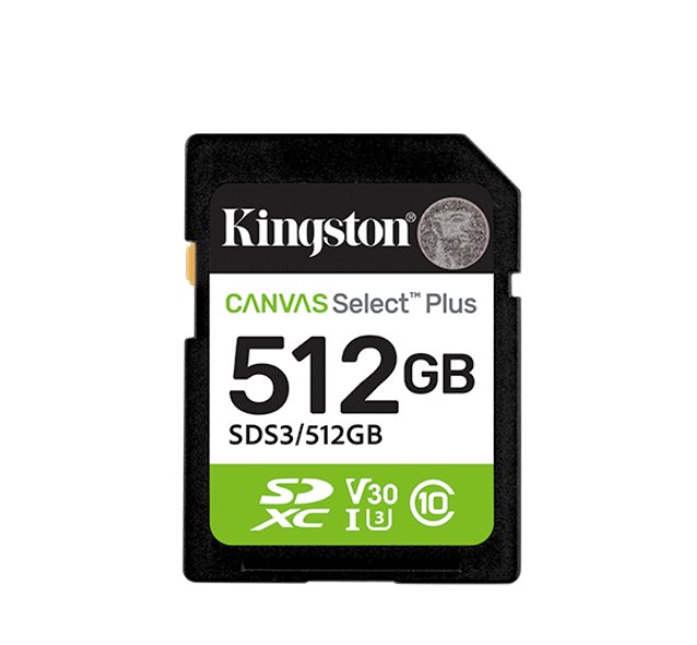 Kingston Canvas Select Plus - 512 GB - SD - Flash memory class Class 10, UHS-I, U1/U3, Video Class 10/30