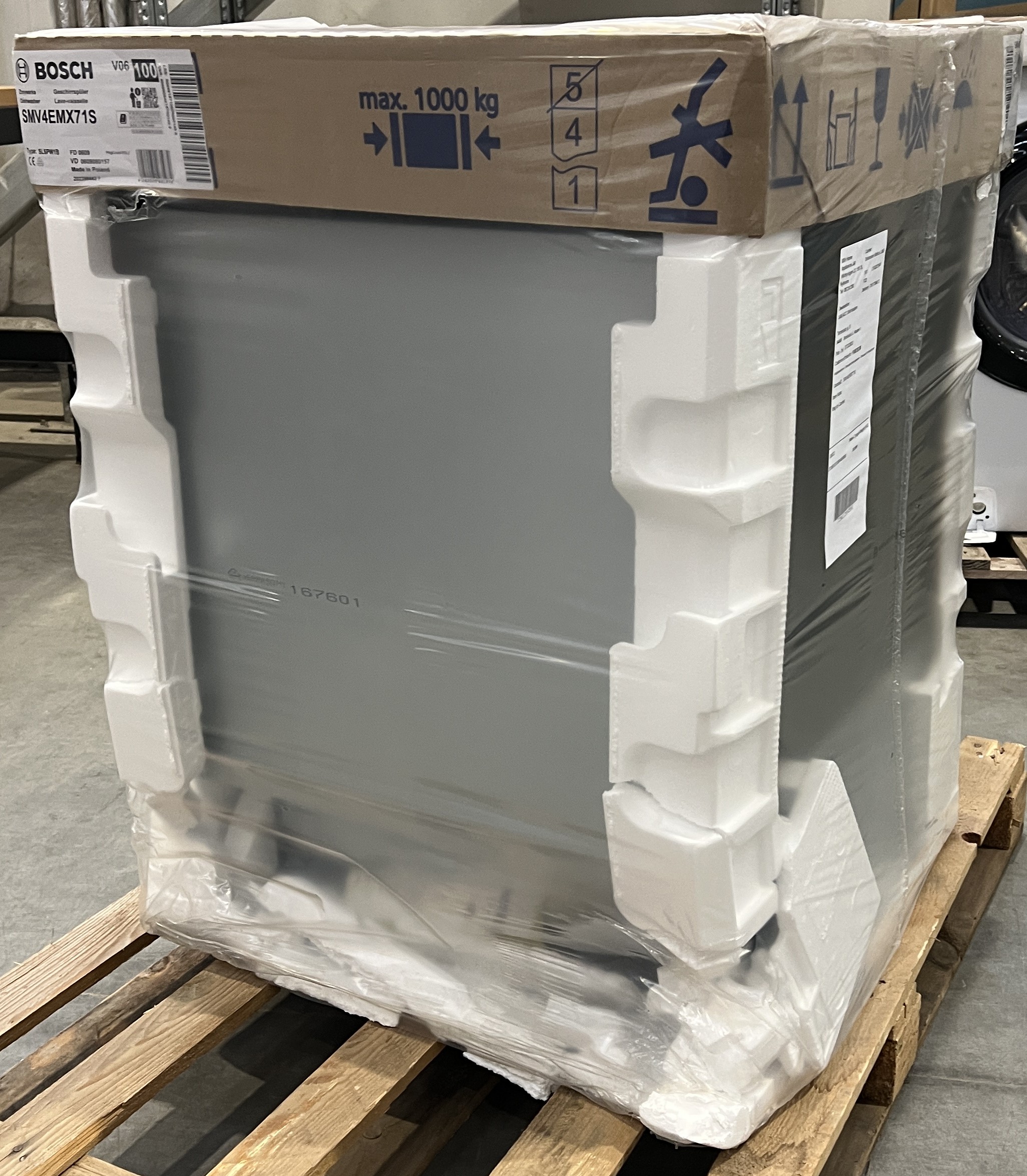 SALE OUT. - Bosch Dishwasher - SMV4EMX71S - Built-in - Width 60 cm - Number of place settings 14 - Number of programs 6 - Energy efficiency class B - Display - AquaStop function - White - DAMAGED PACKAGING, SCRATCHED FRONT