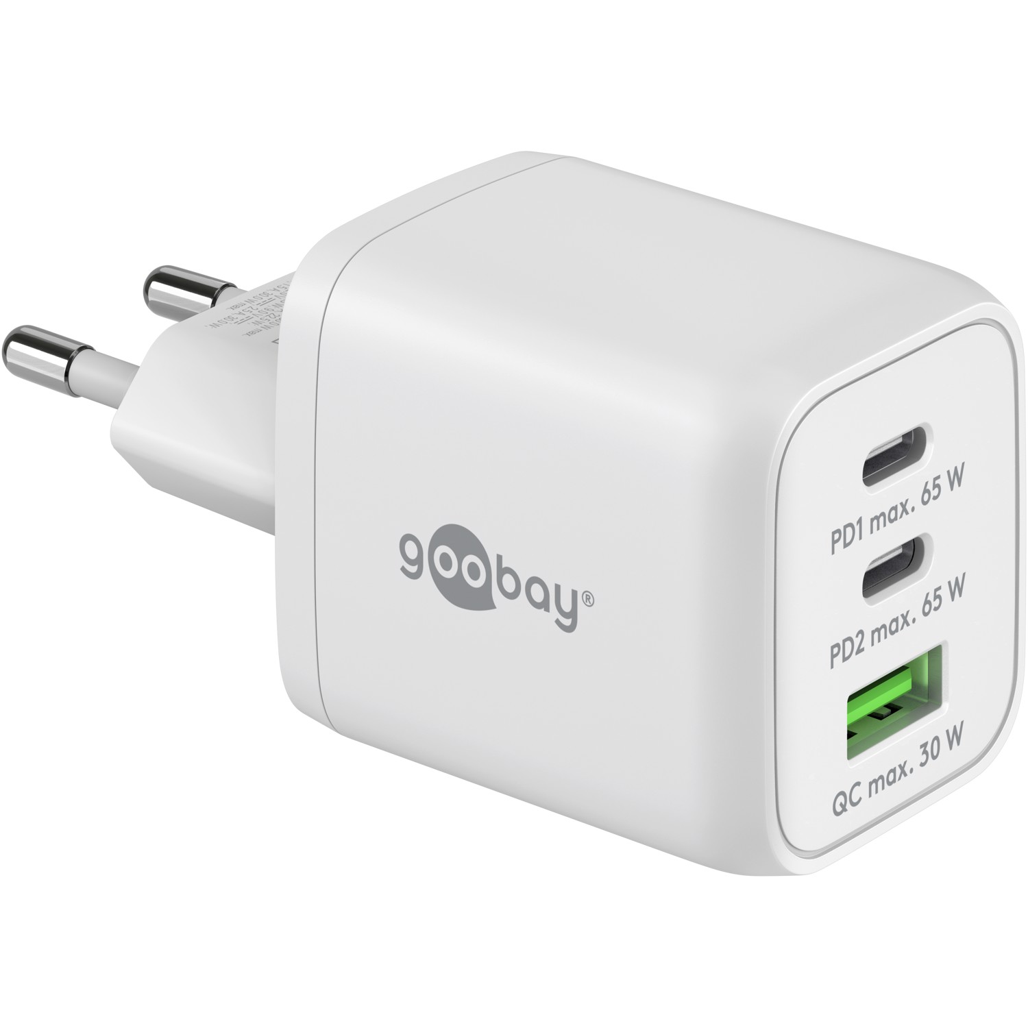 Goobay 65 W USB-C PD GaN Multiport Fast Charger Nano, White - Goobay - 65 W USB-C PD GaN Multiport Fast Charger Nano