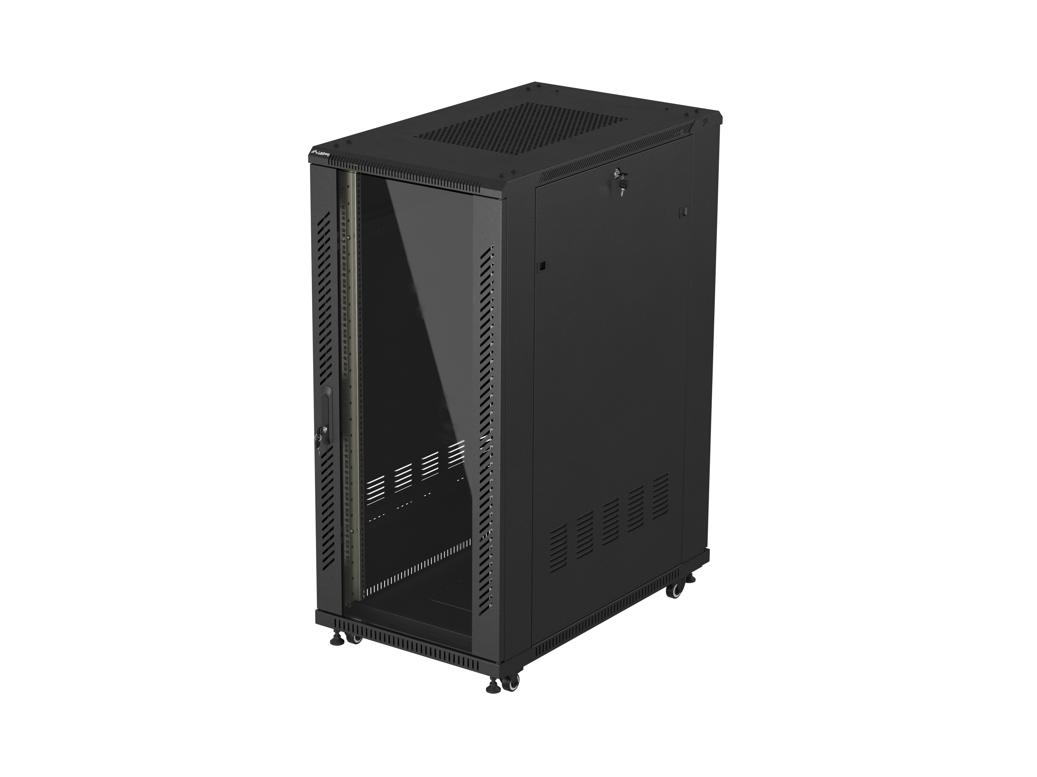 Lanberg Rack cabinet 19" free-standing 27U/600x1000 (flat pack) with glass door - FF01-6027-12B - IP20 - Black, RAL 9004