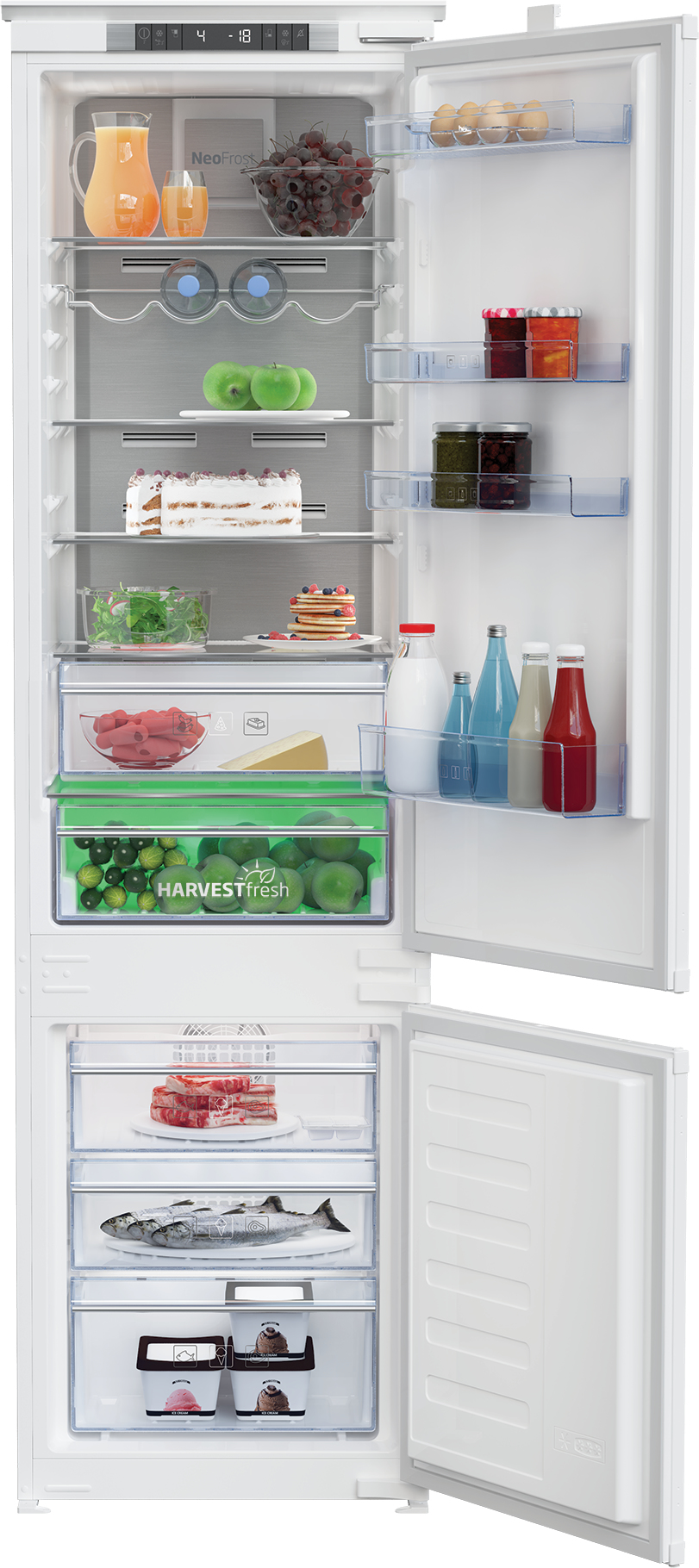 BEKO Refrigerator BCNA306E4SN Built In, 193.5cm, Energy class E, HarvestFresh, Neo Frost, Metal Wall