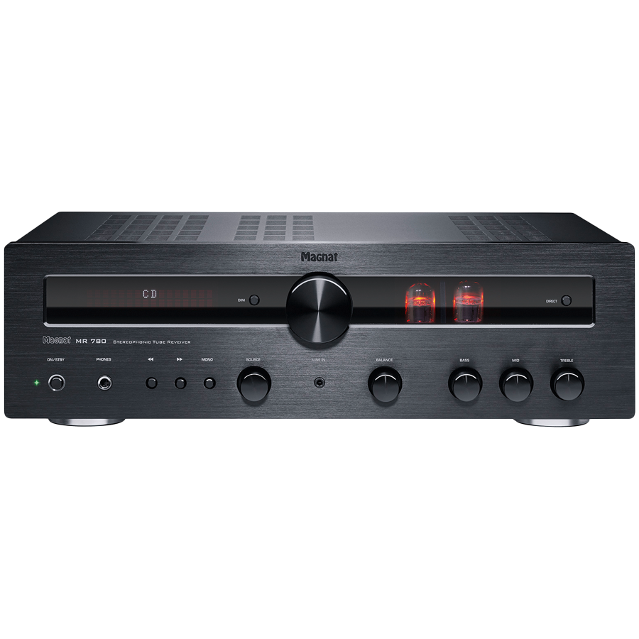 Magnat Amplifier MR 780, 2-channel, 100 Watt amplifier. Stereo hybrid receiver with 2 x ECC81 tubes, Black.