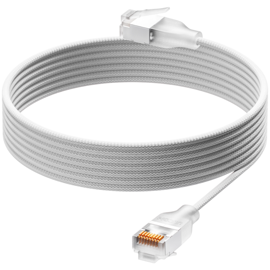 Ubiquiti UniFi Premium Patch Cable UACC-Cable-Patch-EL-C6A-2M-W Ultra-thin braided patch cable, designed and optimized for 10 GbE networking, Translucent booted RJ45 for optimal Etherlighting