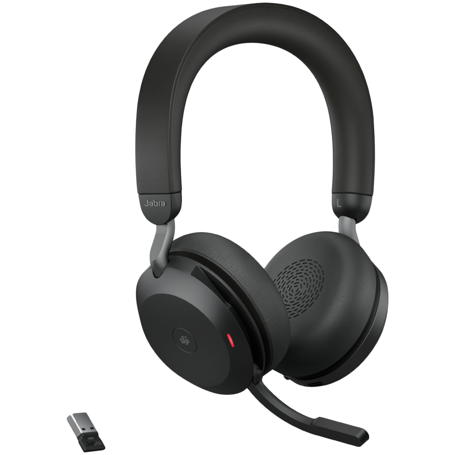 JABRA EVOLVE2 75, Link390a MS Stereo Black, EVOLVE2 75 headset Black MS, Link 380 BT adapter USB-A MS,1.2m USB-C to USB-A cable, carry pouch, warranty and warning (safety leaflets)