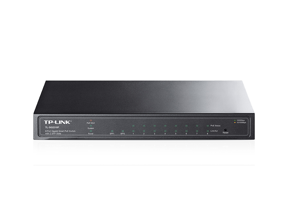 TP-LINK - Switch - TL-SG2210P - Web Managed - Desktop - SFP ports quantity 2 - Power over Ethernet (PoE) ports quantity 8 - Power supply type External