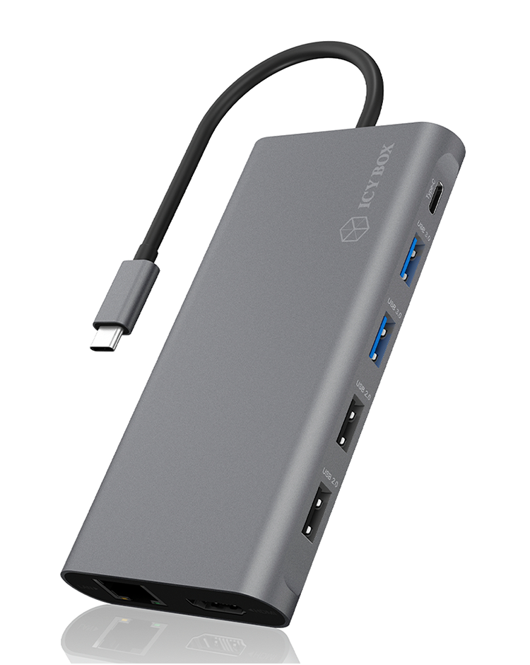 Raidsonic - 12-in-1 USB Type-C dock with PD 100W - BOX IB-DK4050-CPD - Dock - Ethernet LAN (RJ-45) ports 1 - USB 3.0 (3.1 Gen 1) Type-C ports quantity 1 - USB 3.0 (3.1 Gen 1) ports quantity 2 - HDMI ports quantity 2 - Ethernet LAN