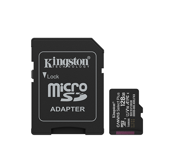 Kingston Canvas Select Plus - 128 GB - microSD - Flash memory class Class 10, UHS-I, U1/U3, video class 10/30, A1