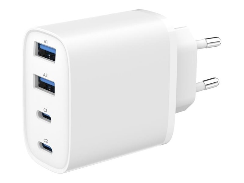 Gembird 4-port 40 W GaN USB PowerDelivery fast charger, White - TA-UC-2A2C-PD40-01-W - 2 x 4 pin USB Type A, 2 x 24 pin USB-C
