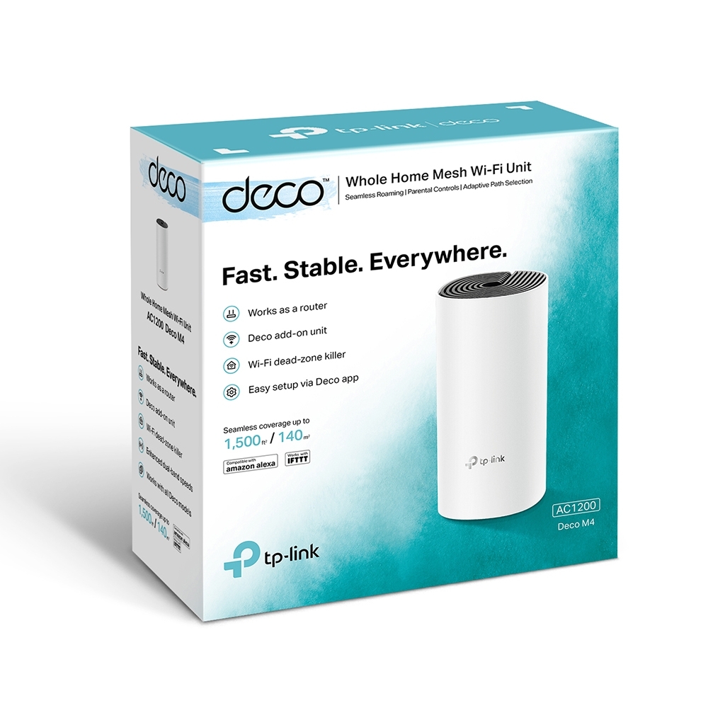 TP-LINK - AC1200 Whole Home Mesh WiFi System - Deco M4 (1-pack) - 802.11ac - 867+300 Mbit/s - 10/100/1000 Mbit/s - Mesh Support Yes - MU-MiMO Yes - No mobile broadband - Antenna type 2xInternal