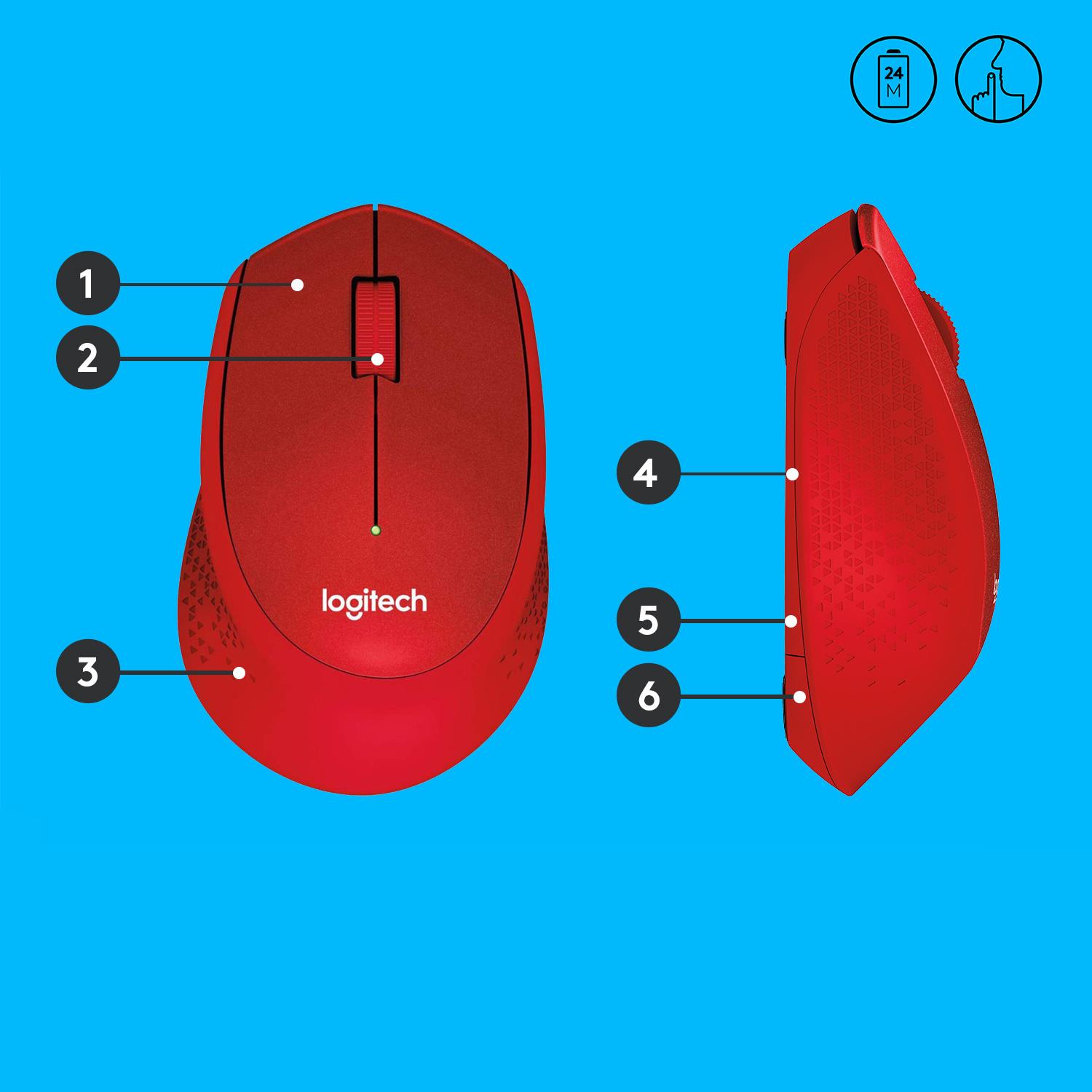 MOUSE USB OPTICAL WRL M330/SILENT RED 910-004911 LOGITECH