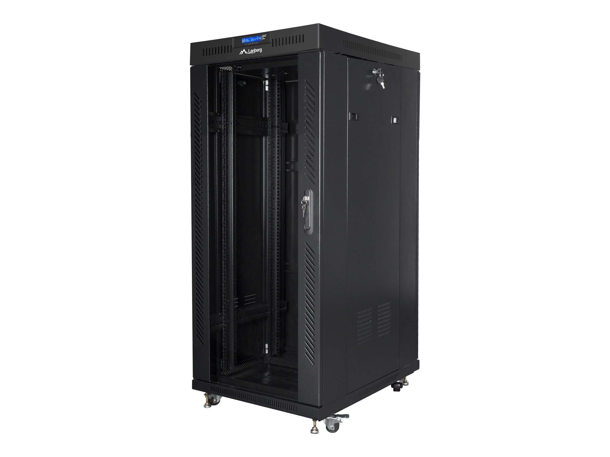 Lanberg - Rack cabinet 19" free-standing 27U/600x800 (flat pack) with glass door, LCD - FF01-6827-12BL - Black