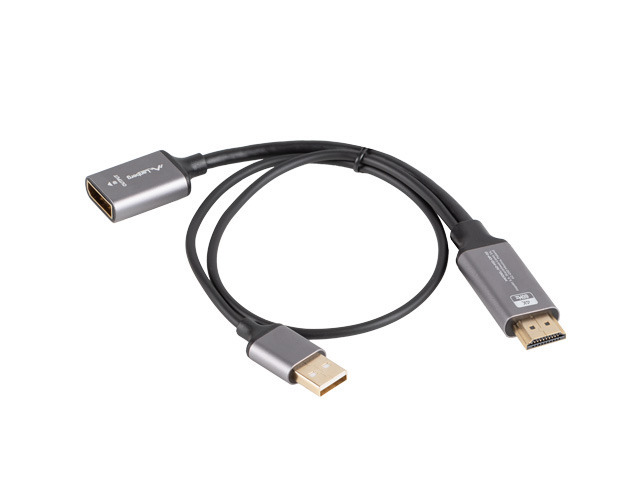 Lanberg HDMI (M) to Displayport (F) Adapter 4K on cable 20cm, Silver - AD-HD-DP-02