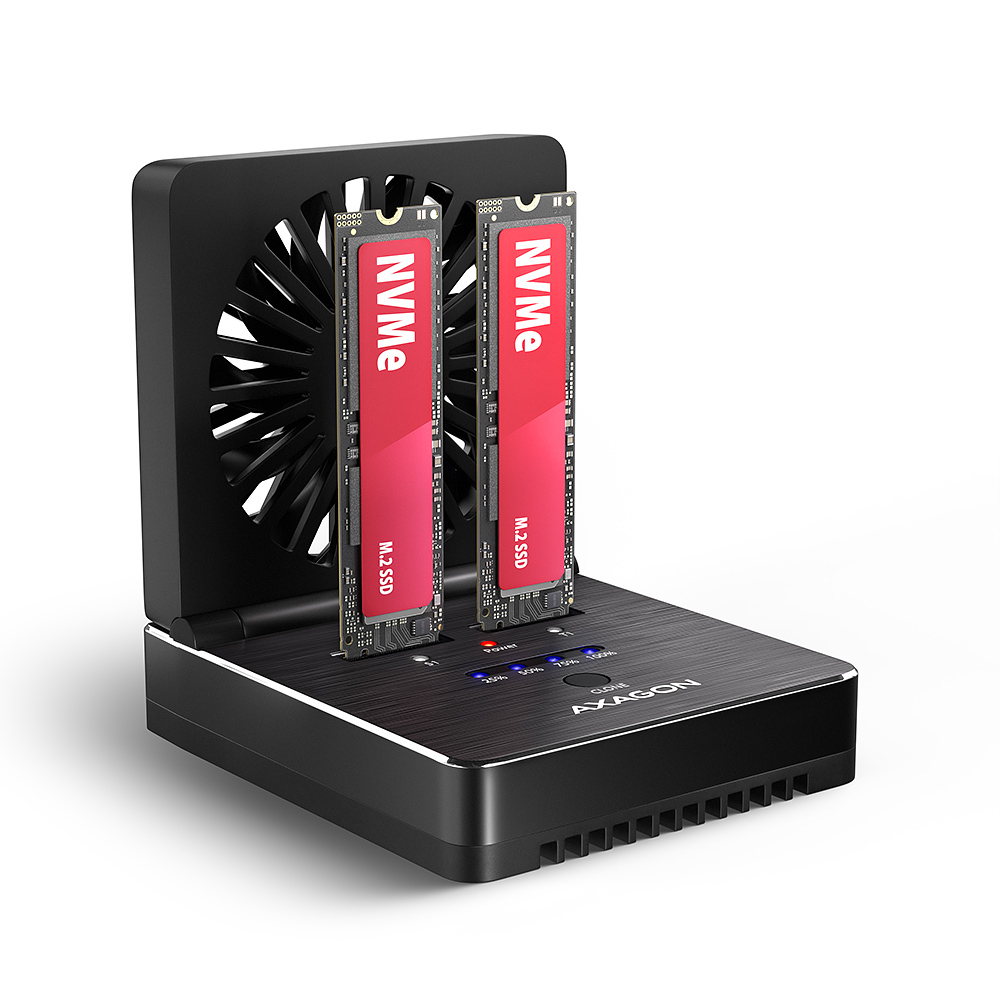 AXAGON - USB-C 20Gbps docking station for 2x M.2 NVMe/SATA SSD with disk cloning function without PC - ADSA-M2C22