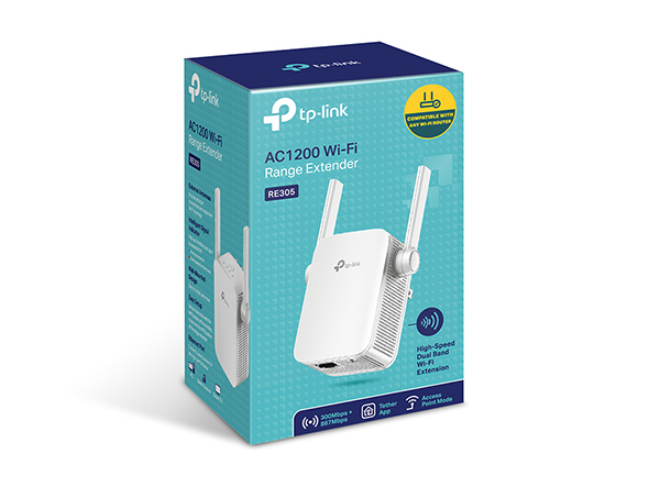 TP-LINK - Extender - RE305 - 802.11ac - 2.4GHz/5GHz - 300+867 Mbit/s - 10/100 Mbit/s - Ethernet LAN (RJ-45) ports 1 - MU-MiMO No - no PoE - Antenna type 2xExternal