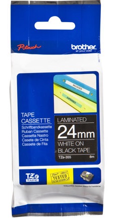 Brother - TZe-355 Laminated Tape - White on Black - TZe - 8 m - 2.4 cm