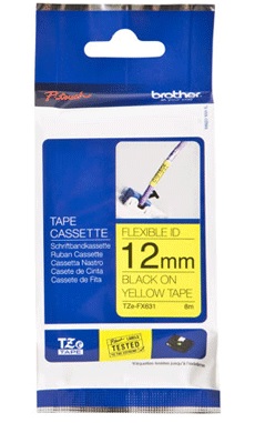 Brother - TZe-FX631 Flexible ID Laminated Tape - Black on Yellow - TZe - 8 m - 1.2 cm