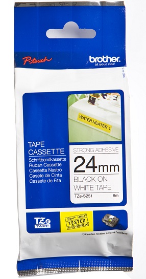 Brother - TZe-S251 Strong Adhesive Laminated Tape - Black on White - TZe - 8 m - 2.4 cm