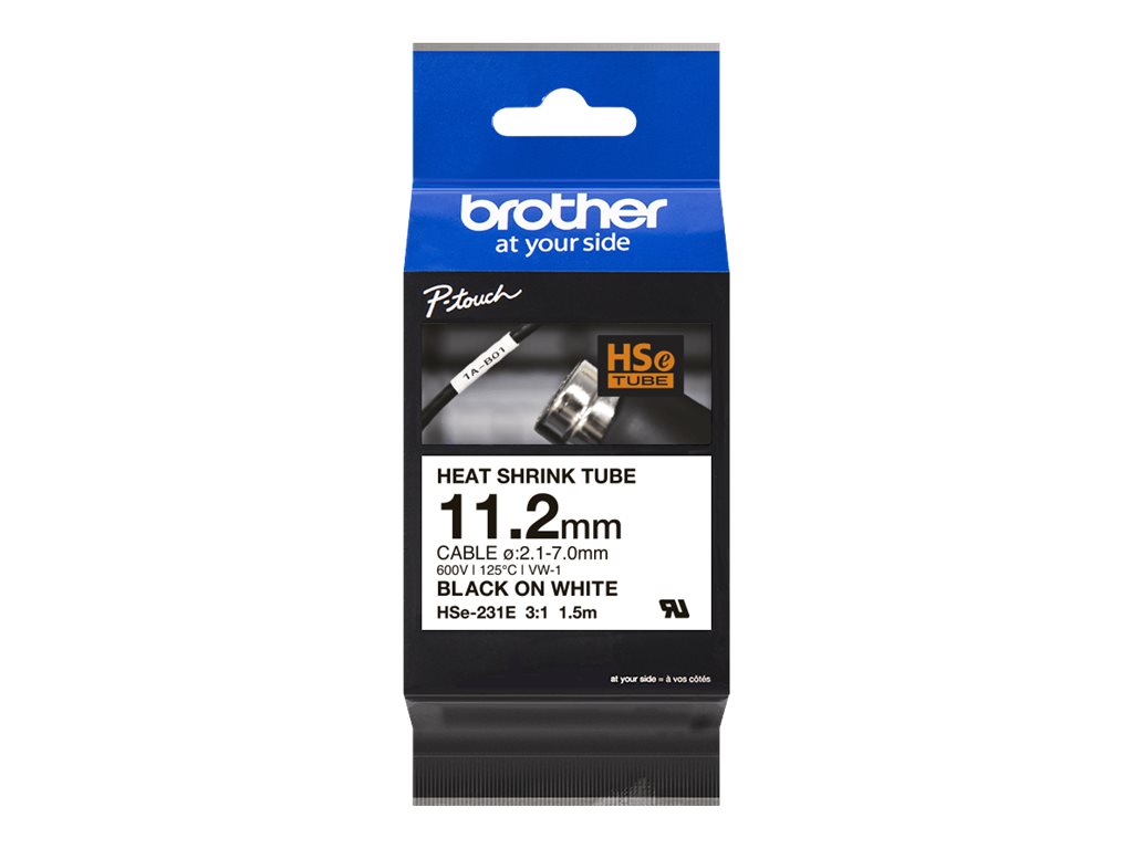 Brother - Heat shrink tube tape HSe-231E - Black on White - Roll (1.12 cm x 1.5 m)