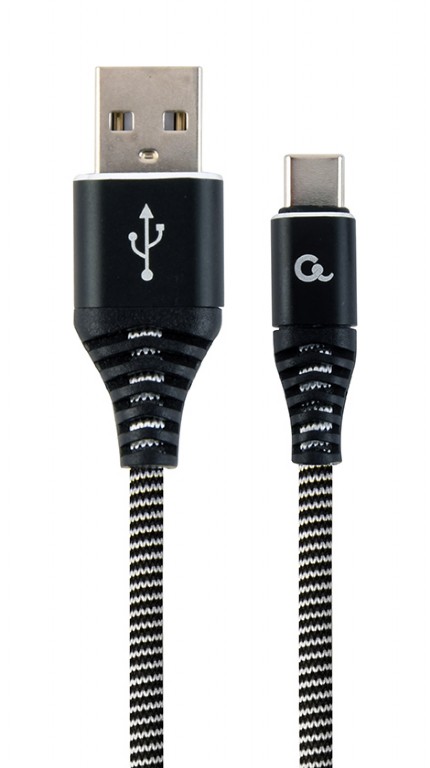 Cablexpert - Premium cotton braided Type-C USB charging and data cable, 1 m - CC-USB2B-AMCM-1M-BW