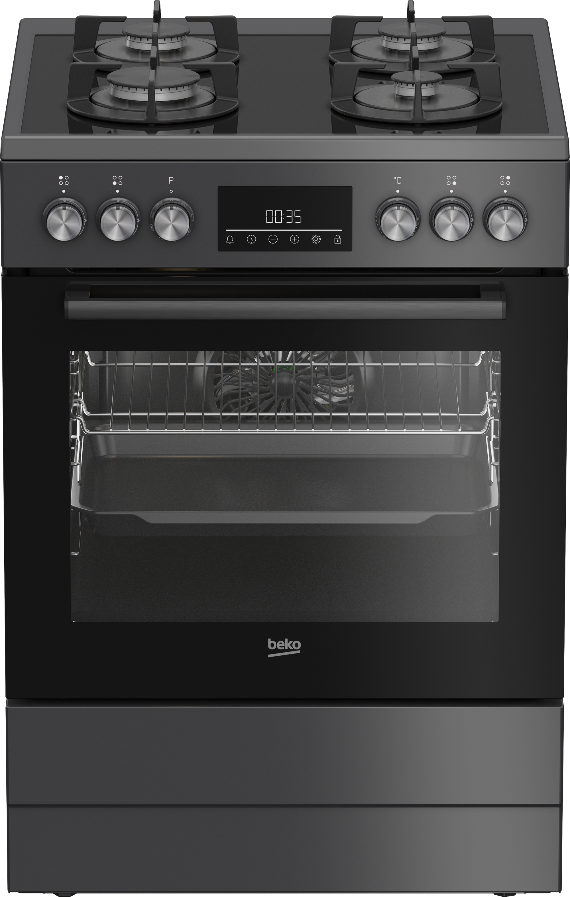 BEKO Cooker - FBM62330GADSN - Hob type Gas - Oven type Electric - Grey - Width 60 cm - Depth 60 cm - Grilling - LED - Energy efficiency class A - 72 L