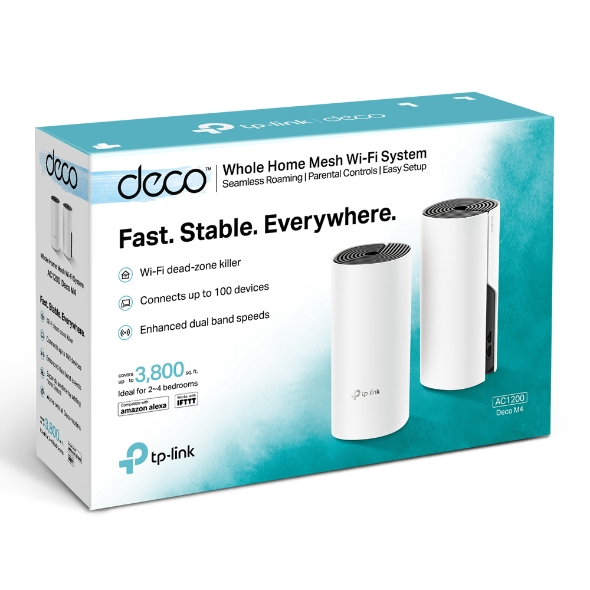 TP-LINK - Whole Home Mesh WiFi System - Deco M4 (2-Pack) - 802.11ac - 300+867 Mbit/s - 10/100/1000 Mbit/s - Mesh Support No - MU-MiMO Yes - No mobile broadband - Antenna type 2xInternal - No