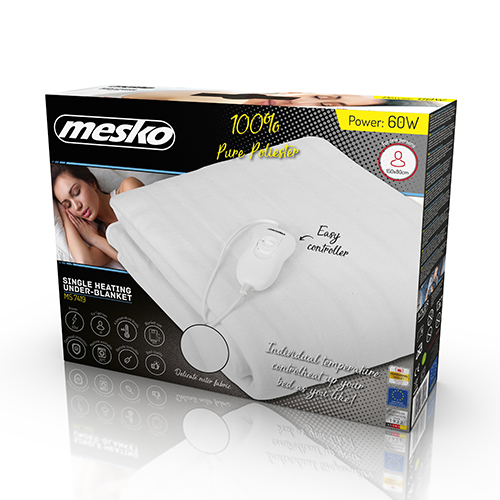 Mesko - Electirc heating under-blanket - MS 7419 - Number of heating levels 4 - Number of persons 1 - Washable - Remote control - Polyester - 60 W - White