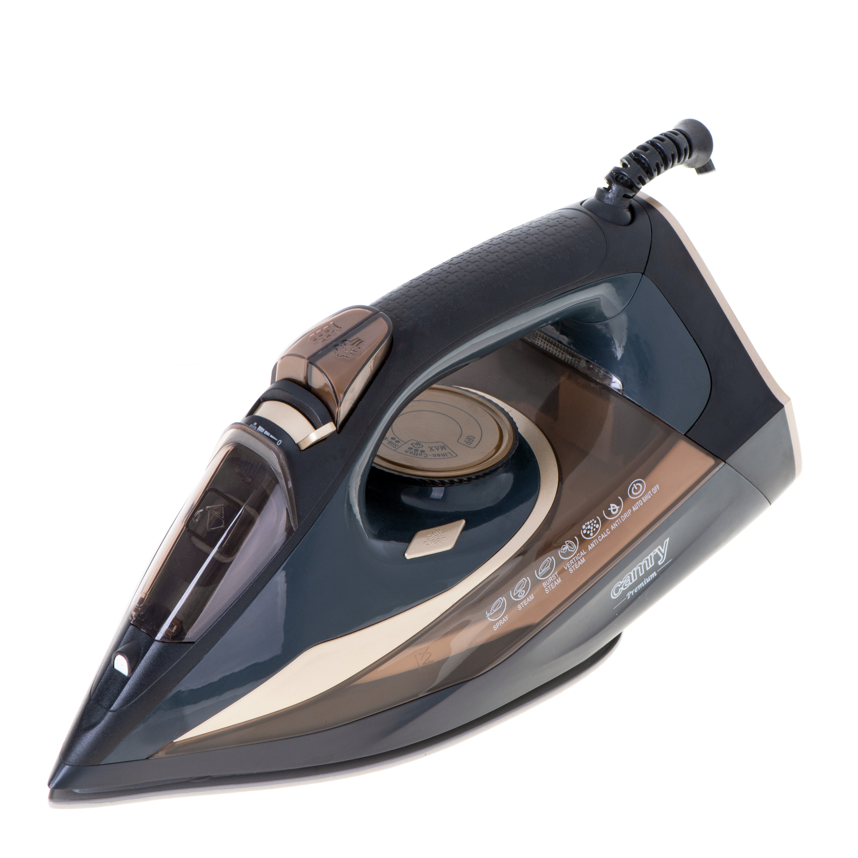 Camry - Steam Iron - CR 5036 - Steam Iron - 3400 W - Water tank capacity 360 ml - Continuous steam 50 g/min - Black/Gold