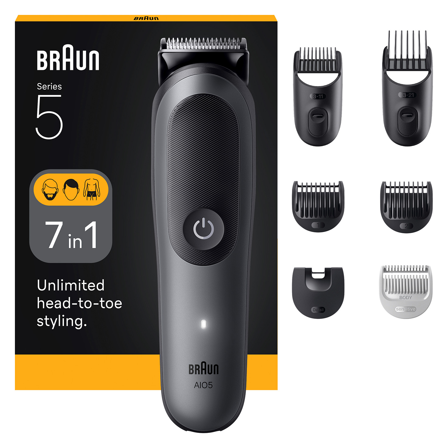 Braun 7-in-1 Grooming Kit - All-in-One Kit Series 5 AIO5520 - Cordless - Number of length steps 14 - Black