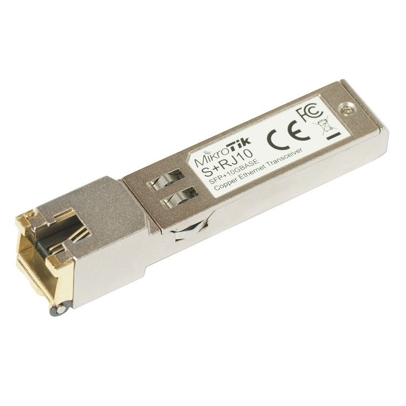 MikroTik - S+RJ10 - SFP+ - Copper - RJ-45 - 10/100/1000/10000 Mbit/s - Maximum transfer distance 200 m - -20 to +60C - COMPATIBLE ONLY WITH ACTIVE COOLING SWITCHES (DISCONNECTS WITH PASSIVE COOLING SWITCHES) -20 to +60C