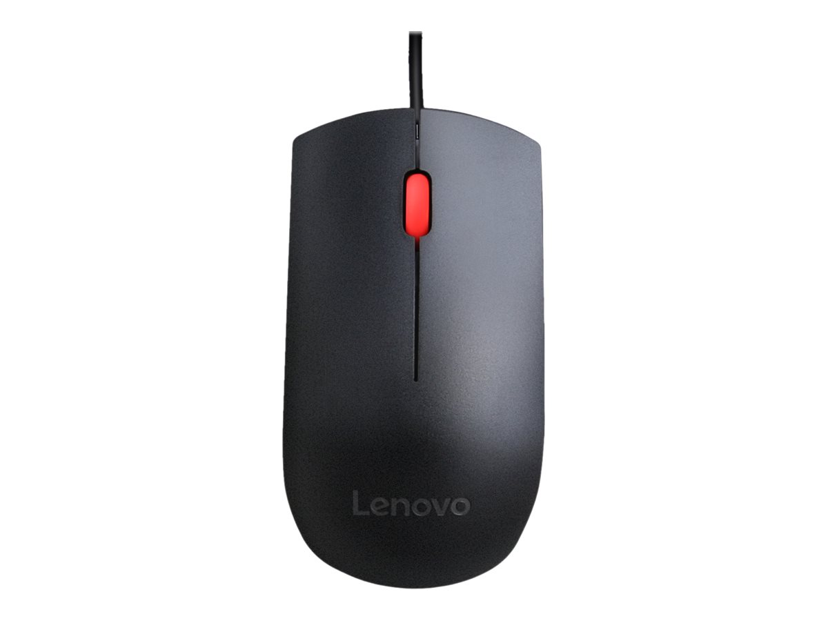 Lenovo Essential USB Wired Mouse, 1600 DPI, 1.8 m, 3 Buttons, Black - Lenovo - Essential USB Mouse - wired - Optical sensor - Black