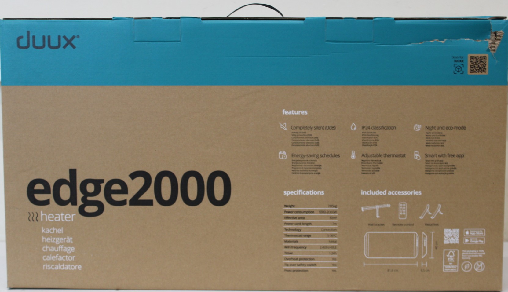SALE OUT. Duux Edge 2000 Smart Convector Heater, Gray - Duux - Edge 2000 Smart Convector Heater - 2000 W - Suitable for rooms up to 30 m² - Gray - DAMAGED PACKAGING - IP24