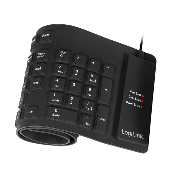 Logilink - Flexible waterproof Keyboard USB + PS/2 - ID0019A - Flexible keyboard - Wired - DE - Black